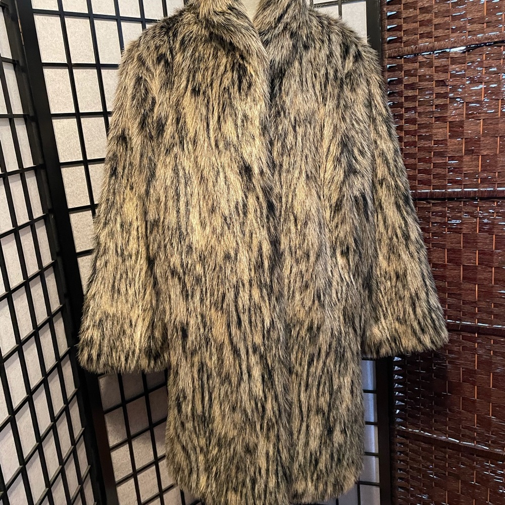 Vintage West Peak Faux Fur Coat Black, Brown, Cream, SZ Large